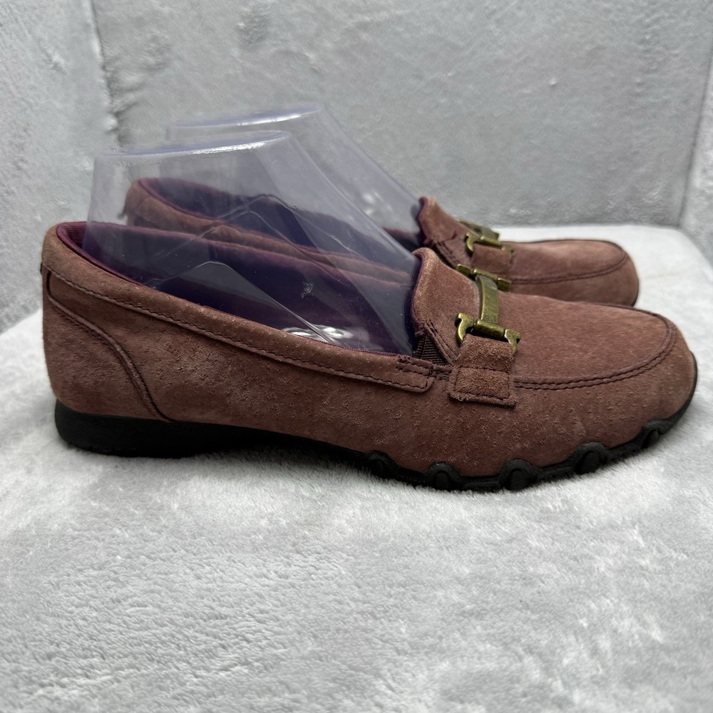 Skechers Women's 7 Burgundy Suede Loafers Relaxed Fit Memory Foam Horsebit